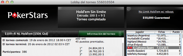 Javier “El_Cañonero” Dominguez queda en 5.ª posición en el 9+R de PokerStars 101