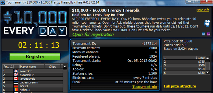 Saa osa 888pokeri 40 miljoni turniiri pidustustest - iga päev 000 freeroll 101