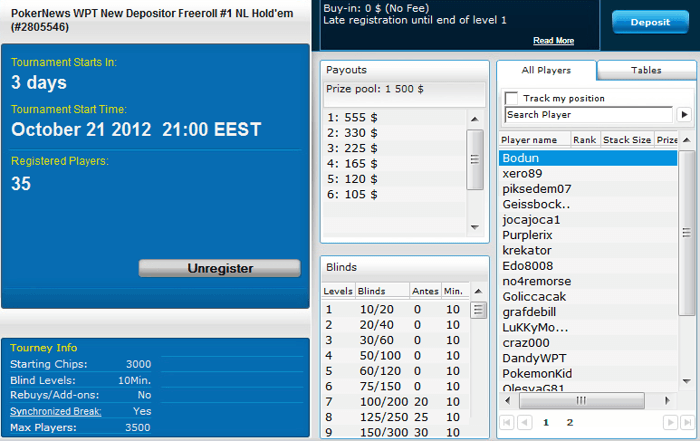 Lae alla WPT pokker täna ja saad osa viiest 00 freerollist 101