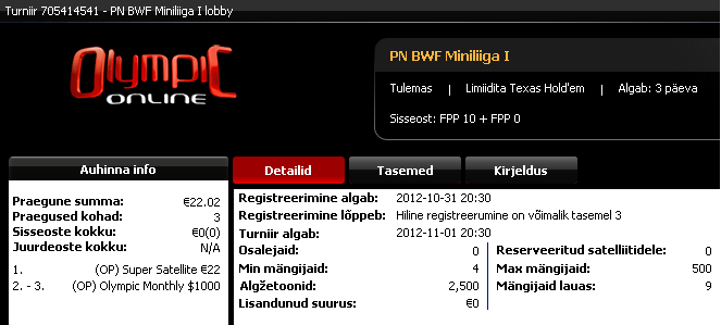 Leiad turniirid pokkeritoa ooteruumist > Olympic-Online > Olympic Special