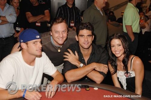 Andy Roddick, Kenna James, Mark Philippoussis and Shannon Elizabeth podczas Aussie Millions 2007