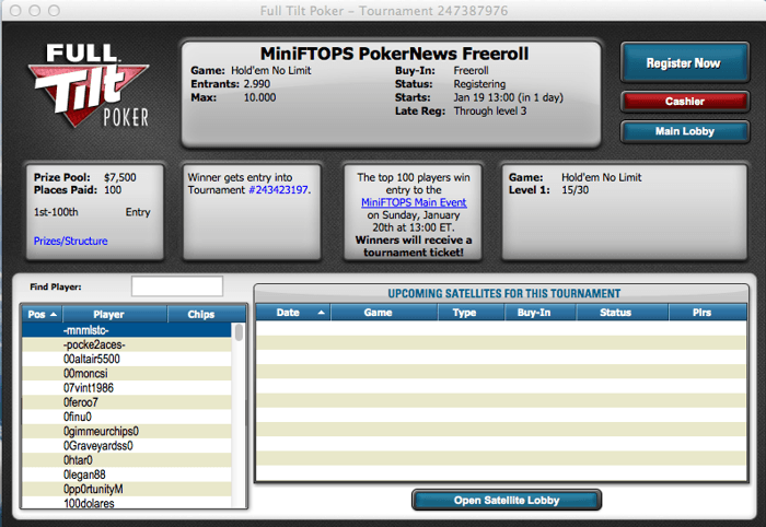 MiniFTOPS Main Event freeroll: 100 tickets á te winnen! 101