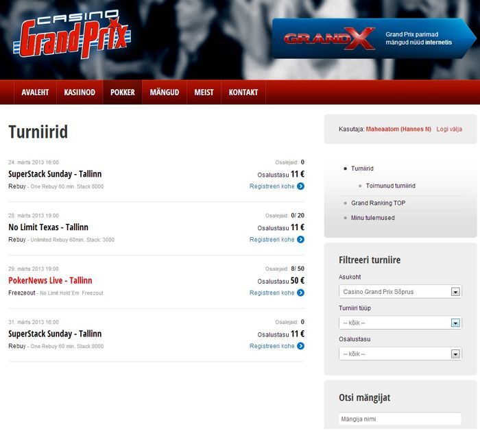 Casino Grand Prix uus koduleht
