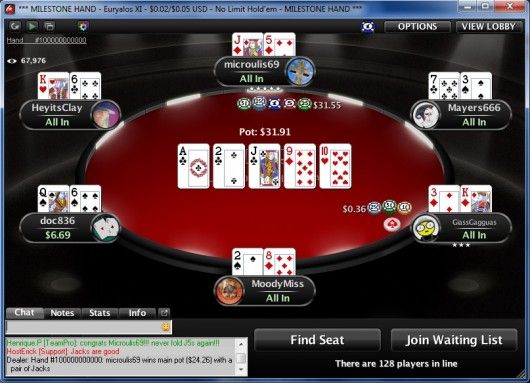 PokerStars  - 100 milliardième main : "microulis69" gagne 103.800$ en NL5 102