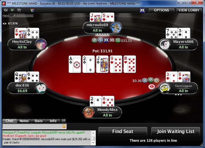 Vakar buvo padalinta 100-milijardinė ranka PokerStars kambaryje. Jos laimėtojui atiteko... 102