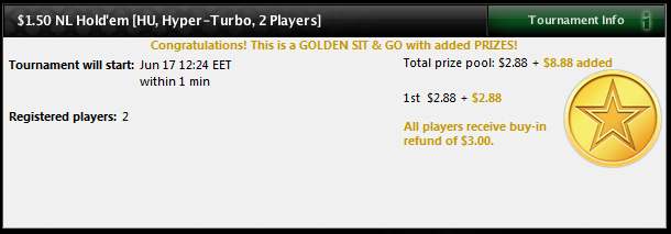 Näide: Golden $1.50 Heads-Up Hyper-Turbo
