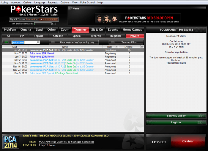 PokerNews турнирна серия с 25х5 PCA билета 101