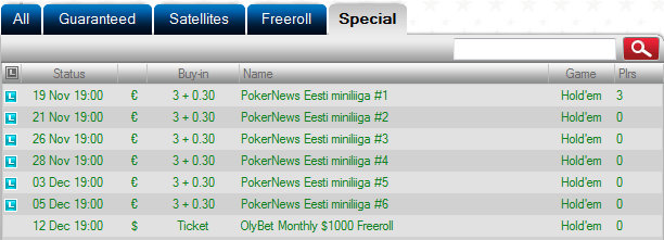 Täna algab PokerNews Eesti miniliiga OlyBet pokkeritoas 101
