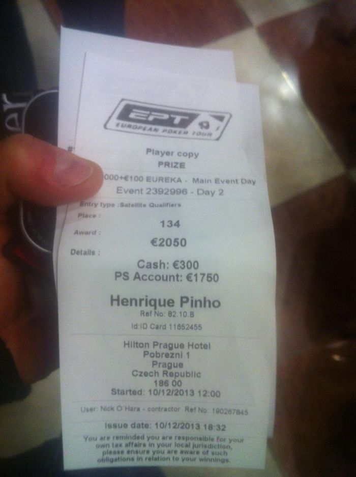 Henrique Pinho Foi 134º (€2,050) no ME Eureka Poker Tour & Está ITM no Evento #10 101