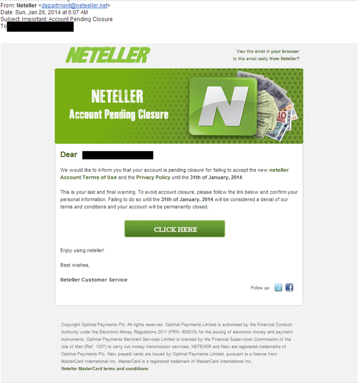 Neteller : les utilisateurs victimes de phishing 101