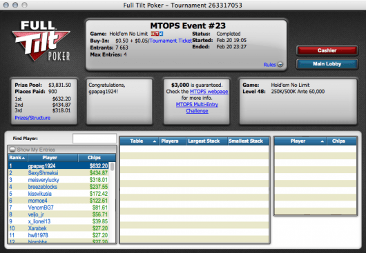 MTOPS continuam rolando no Full Tilt Poker 103