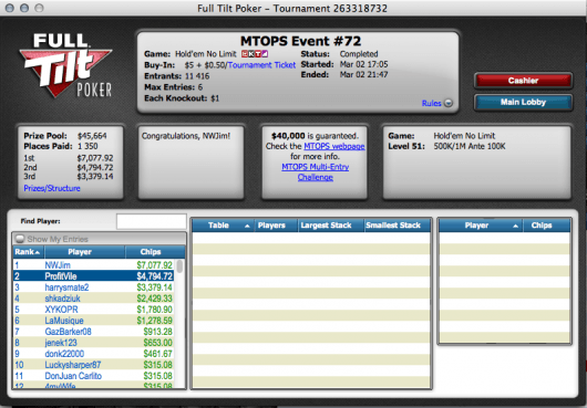 Micro Turbo Online Poker Series Terminaram; XYKOPR foi 4º no Evento #72 (US,780) 102