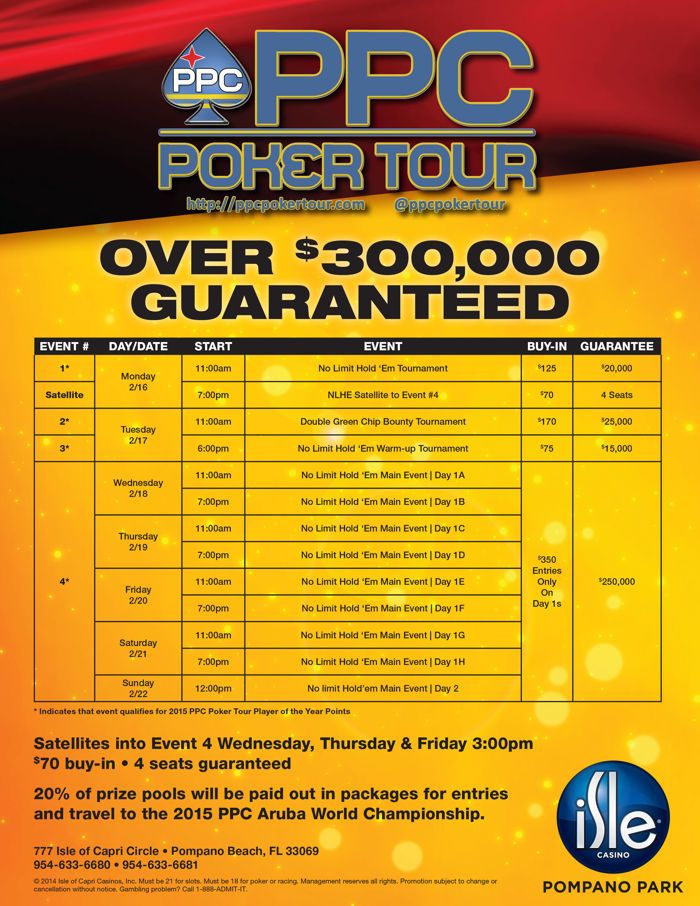 PPC Poker Tour Heads to Isle Casino Racing Pompano Park Feb. 16-22 for Winter Series 101