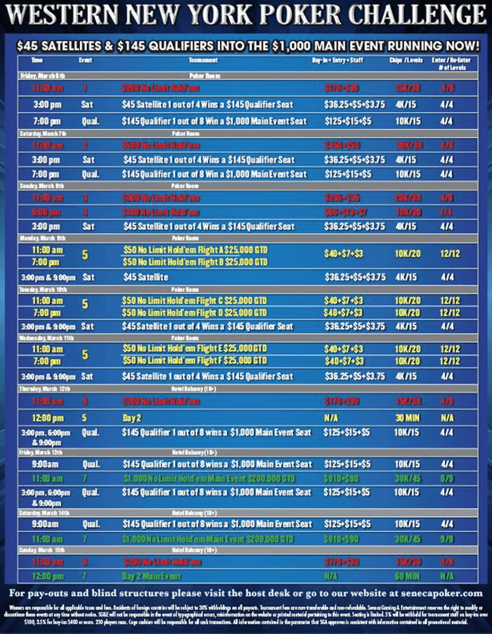 2015 Western New York Poker Challenge to Run March 6-15 at Seneca Niagara 101