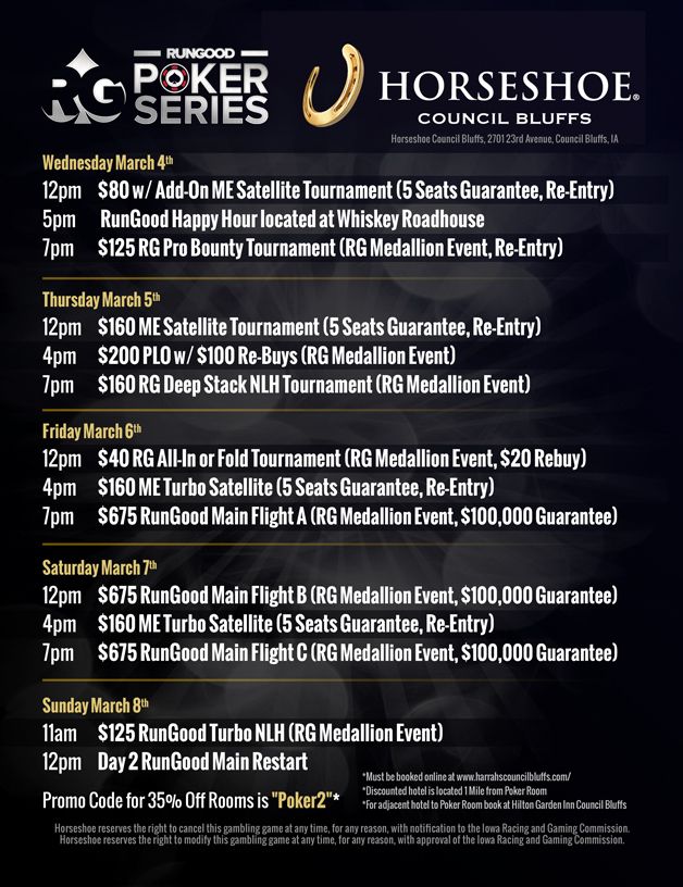 RunGood Poker Series Visits Horseshoe Council Bluffs March 4-8 with 0K Main Event 101