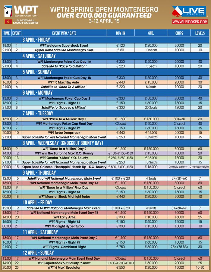 World Poker Tour National Montenegro програма и допълнителна... 105