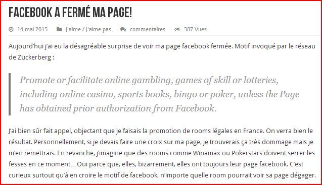 Facebook part en croisade contre les médias du poker 101