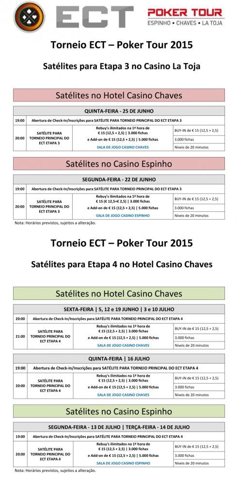 Satélite Etapa 3 ECT Poker Tour Hoje às 20:00 em Chaves 101