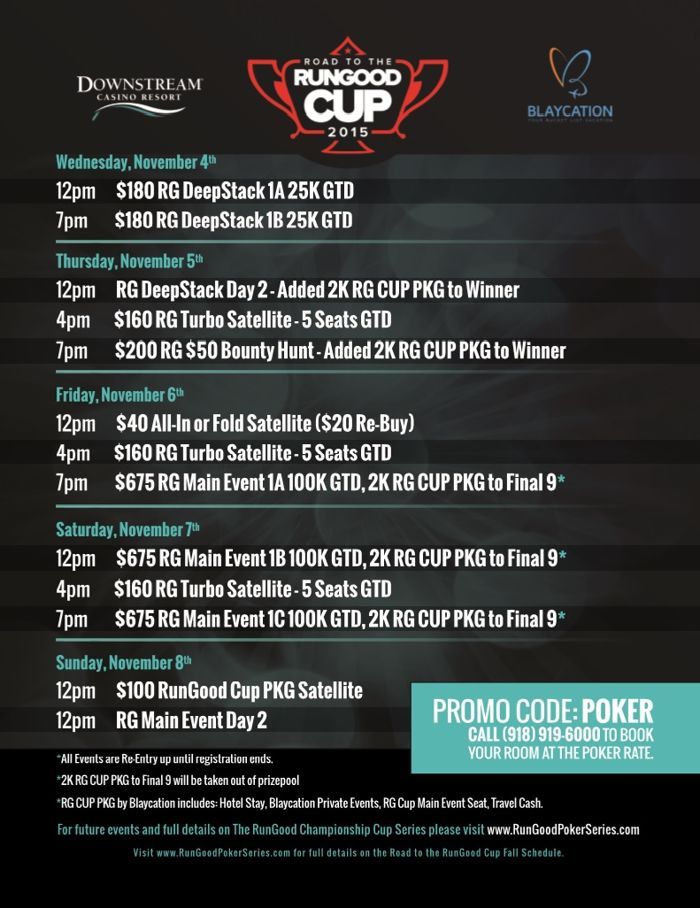 RunGood Poker Downstream: 5 Days of Poker, 2 Side Events, and 0K GTD Main Event 101