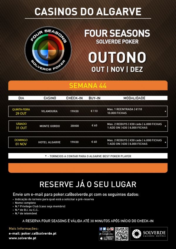 Calendário Semanal Four Seasons Solverde Poker Algarve 101