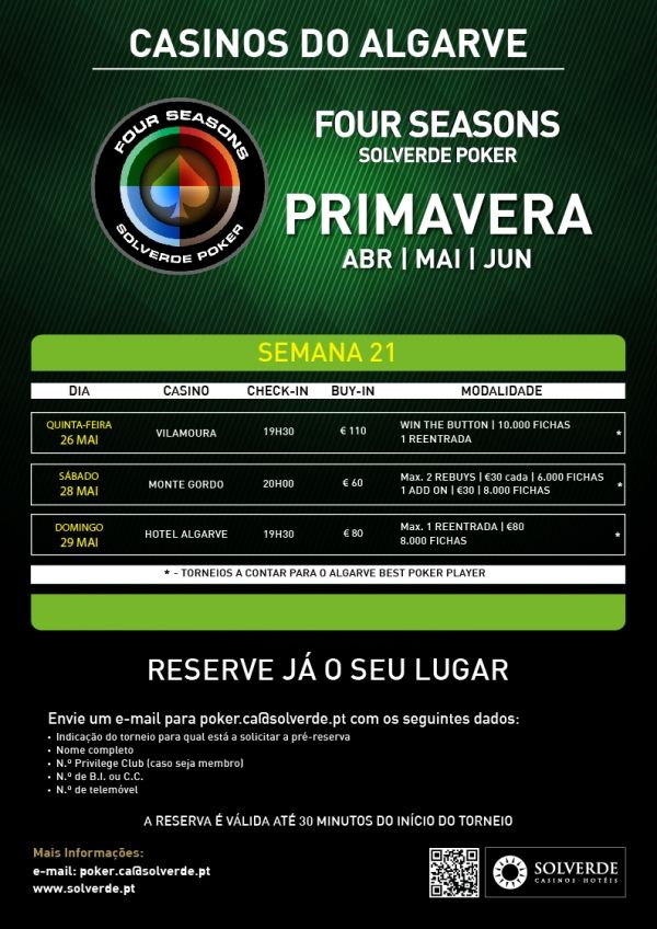 Calendário Four Seasons Solverde Poker Algarve - 26 a 29 de Maio 101