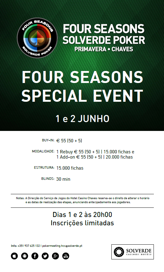 Four Seasons Special Event - 1 e 2 de Junho no Hotel Casino Chaves 101