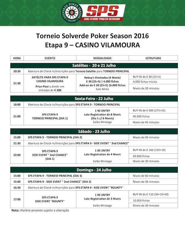 Etapa 9 Solverde Poker Season 2016: Satélite Hoje às 21:00 no Casino de Vilamoura 101