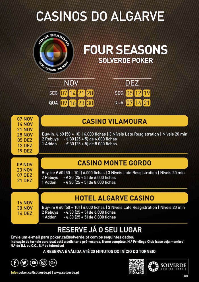 Calendário Four Seasons Solverde Poker Outono no Algarve 101