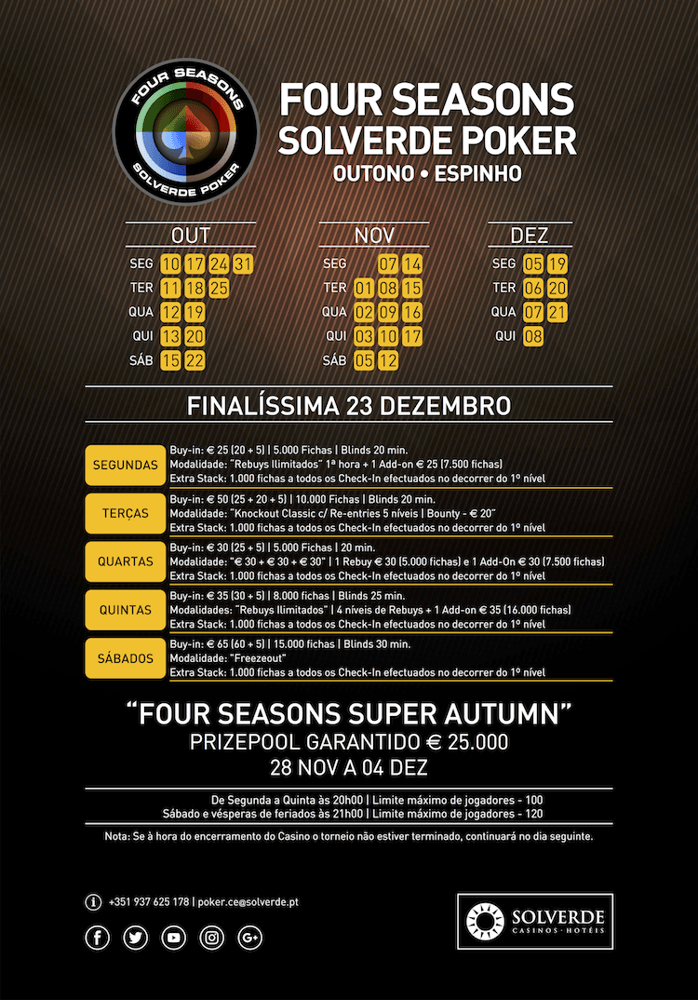 Calendário Semanal Four Seasons Solverde Poker (7 a 12 Nov.) 101