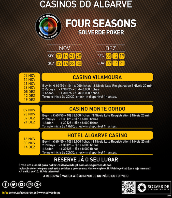 Calendário Semanal Four Seasons Solverde Poker (7 a 12 Nov.) 102