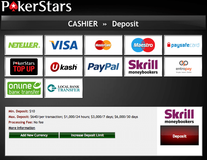 PokerStars - Deposit options