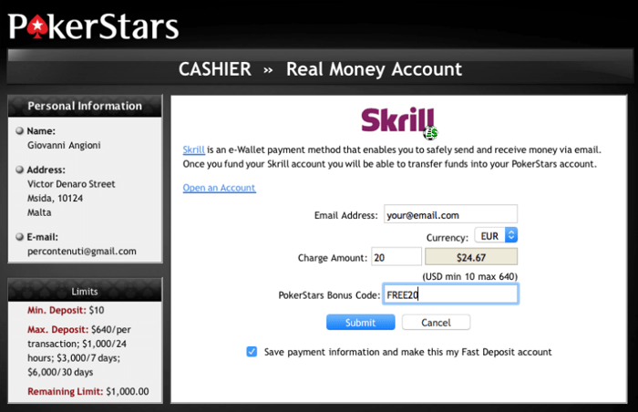 poker stars deposit