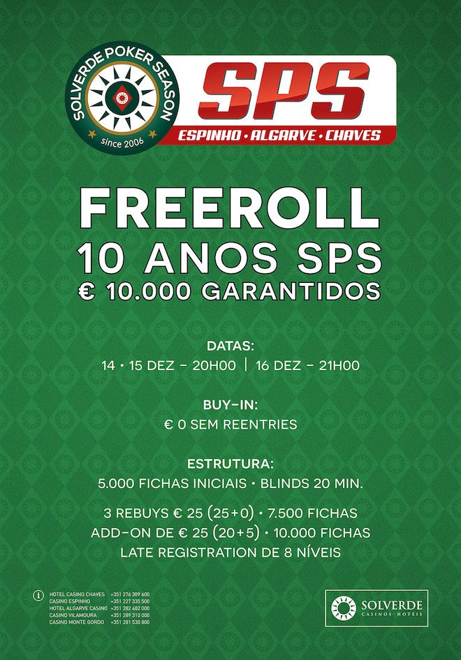 Freeroll €10.000 GTD SPS 10 Anos - Dia 1B Hoje (15 Dez) às 20:00 101