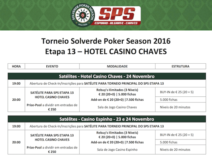 Satélites Etapa #13 Solverde Poker Season Hoje às 20:00 em Chaves e Espinho 101