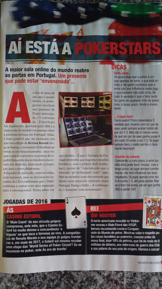 "Aí Está a PokerStars" diz a Revista do Record 101