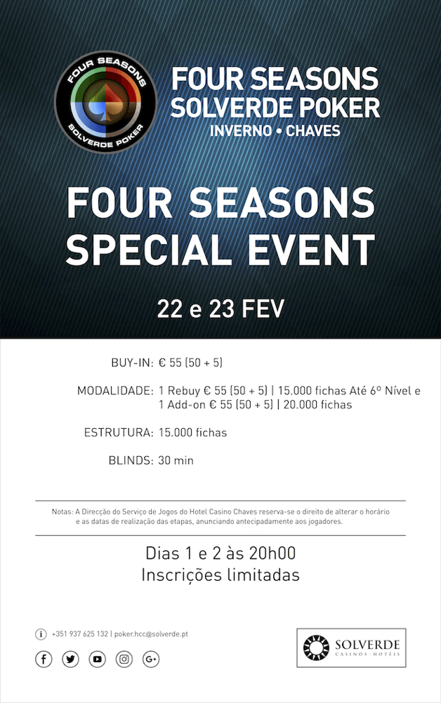 Calendário Four Seasons Solverde Poker Inverno no Hotel Casino Chaves 102