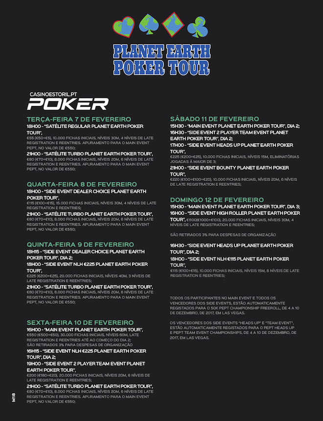 Planet Earth Poker Tour de 7 a 12 Fevereiro no Casino Estoril 101