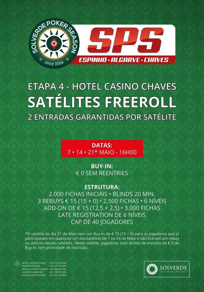 Hoje às 16:00 Mais um Freeroll Rumo à Etapa #4 SPS no Hotel Casino Chaves 101