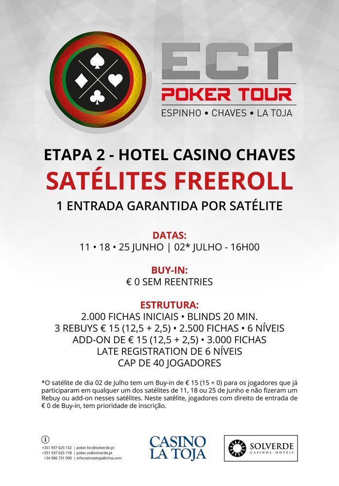 Hoje às 16:00 Horas Freeroll Satélite Etapa #2 do ECT no Hotel Casino Chaves 101