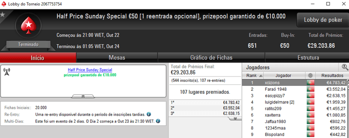 Xcizions foi o Campeão do Half Price Sunday Special €50 101