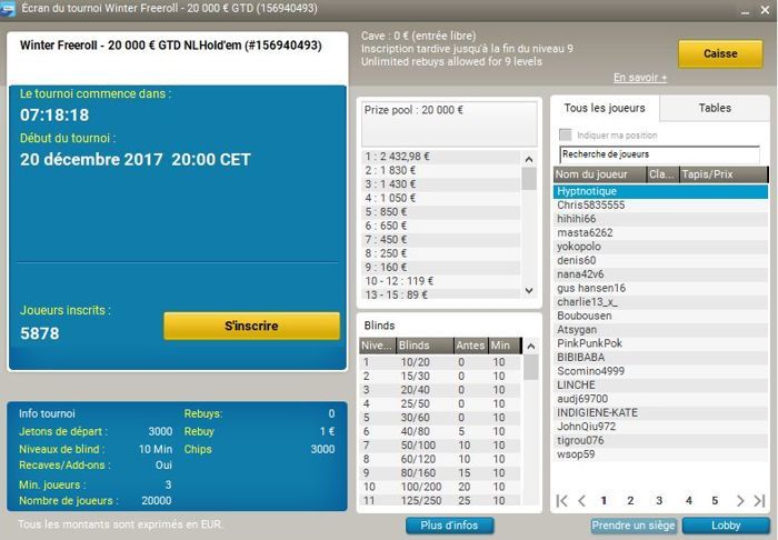 20.000€ garantis sur le Winter Freeroll de PMU Poker 101