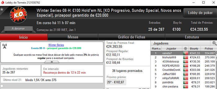 PokerStars.pt: Winter Series #8 High com €2,475 para o Campeão 102