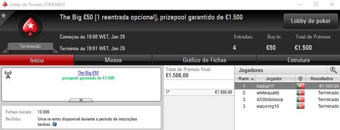 PokerStars.pt: Overlay no The Big €50 dá €1,500 a kazkaz17 & Mais 101
