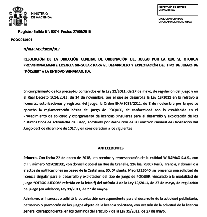 Winamax Recebe Licença para Operar em Espanha 102