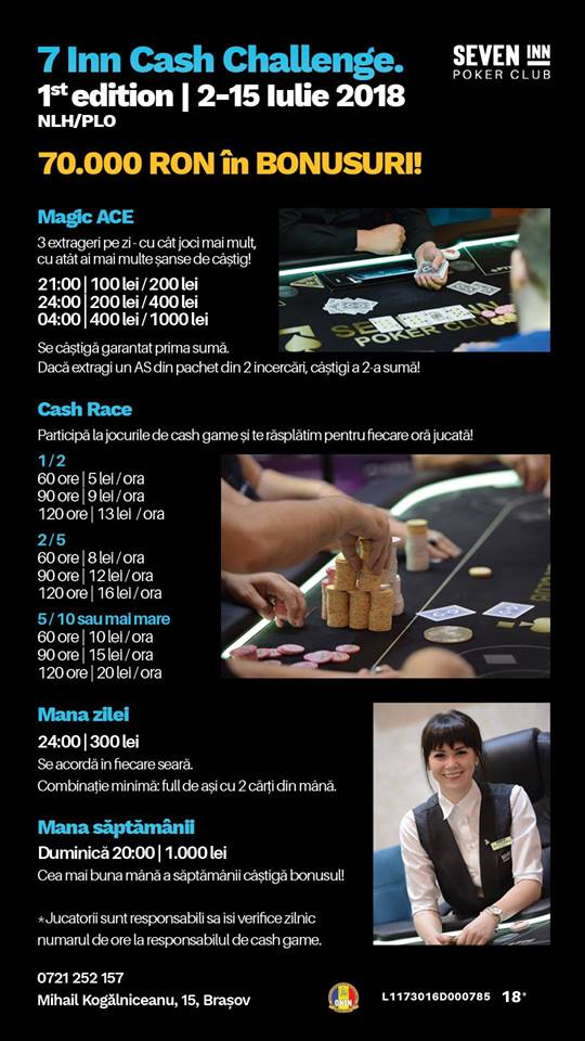 "7 Inn Cash Challenge", 2-15 iulie la Brasov: maraton de cash cu 70.000 Ron in premii 101