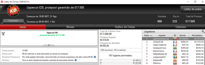 PokerStars.FRESPT: Vitória de automuckaces no Uppercut €20 & Mais 101