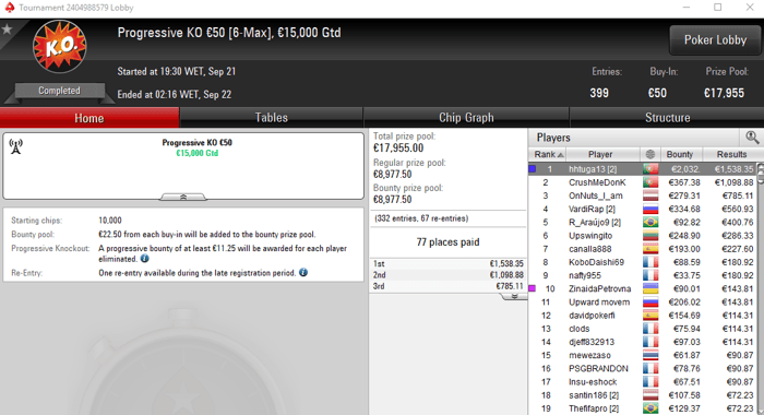 CrushMeDonK Amealha Resultados na PokerStars.FRESPT & Mais 102