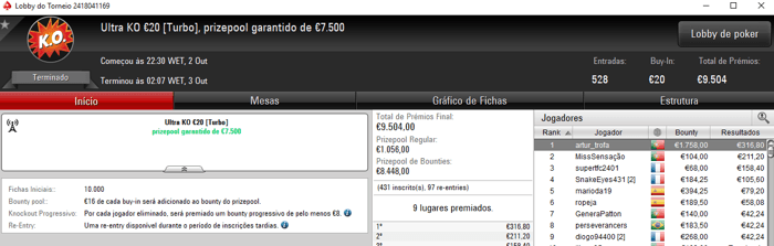 PokerStars.FRESPT: artur_trofa Conquista Ultra KO €20 & Mais 101
