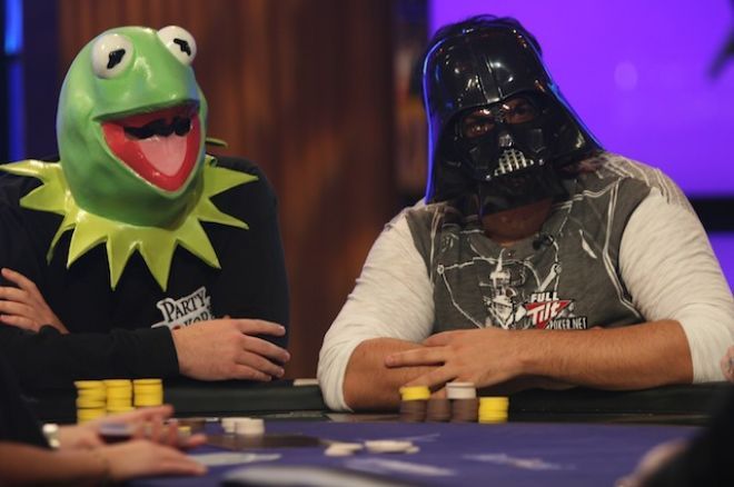 Kermit the Frog (Tony G) and Darthvader (Roland de Wolfe) shwoed up to PartyPoker Premier League IV, Heat 6 in 2010