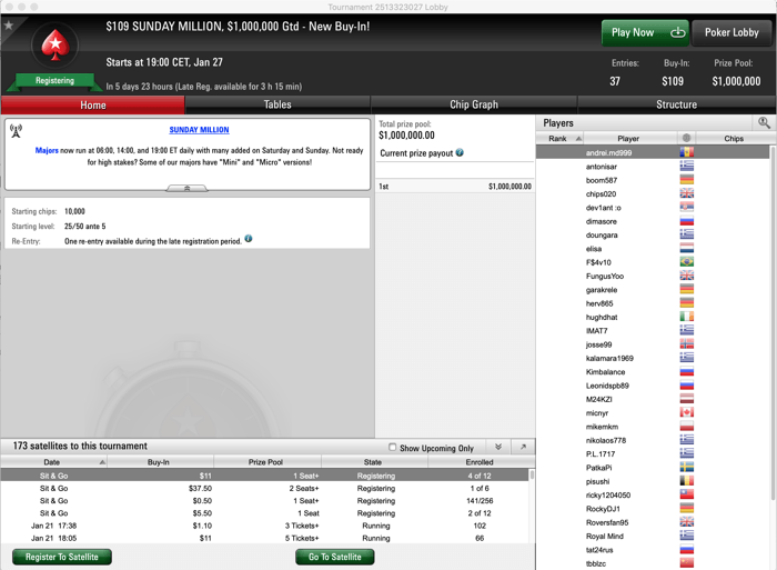 PokerStars Sunday Million with a $109 buy-in